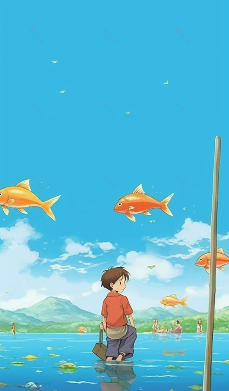 可爱风小孩子眼中的奇妙世界河水游鱼卡通插画手绘图,插画/手绘图,插画/手绘图库,插画/手绘图下载,插画/手绘